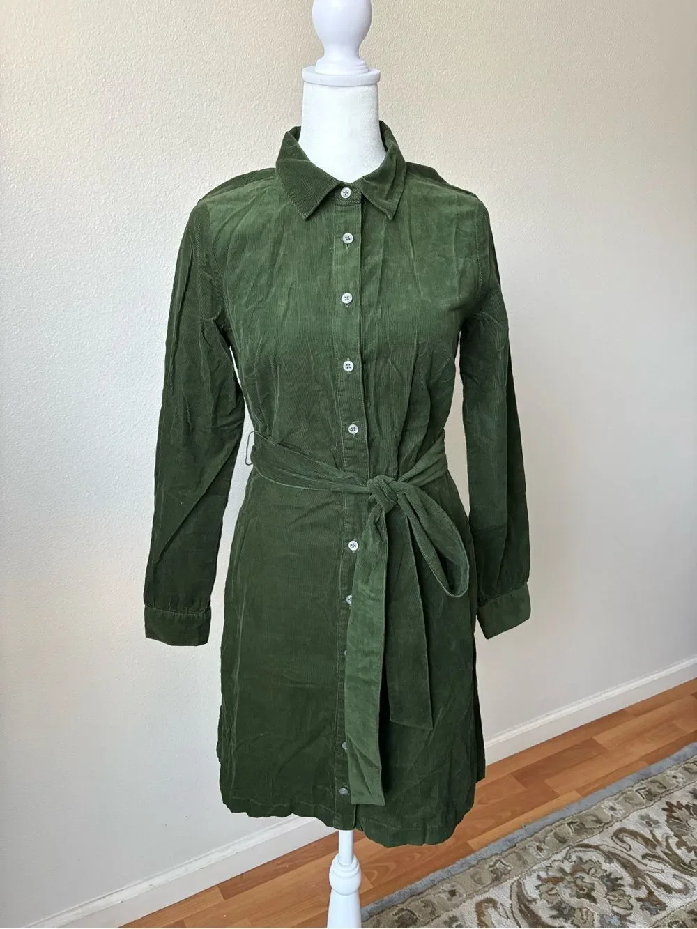 J. Crew Forest Green Button-Front Mini Shirt Dress Size 0